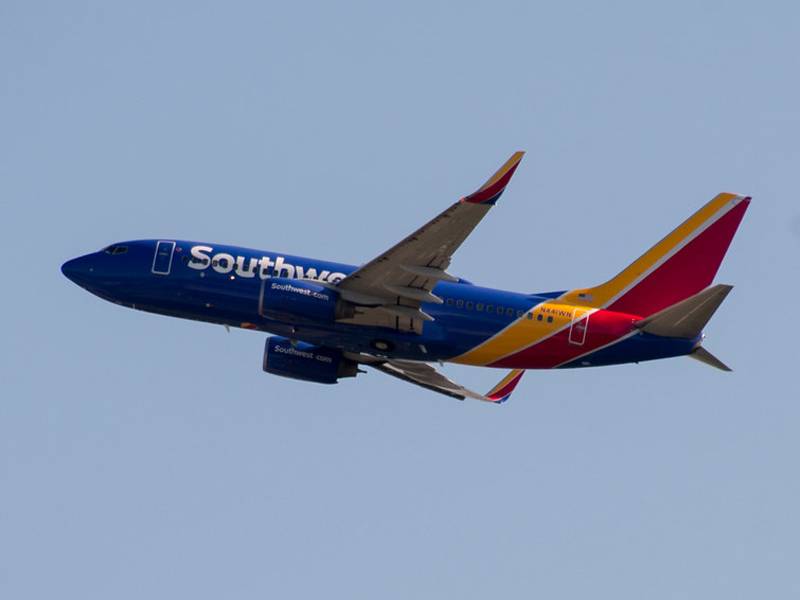 Southwest Airlines plane in the air