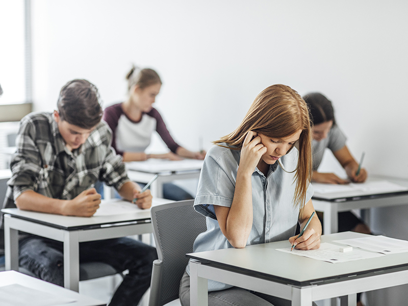 Students take an exam