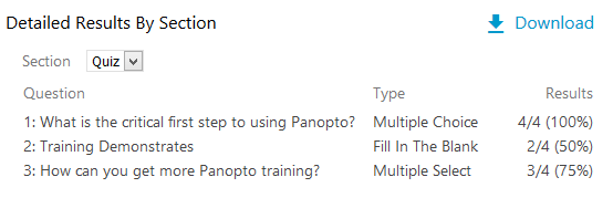 View Panopto quiz results in detail by section
