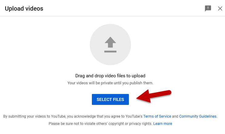 Image of the Select Files window when uploading a video to YouTube