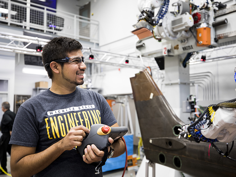 student in robotics lab