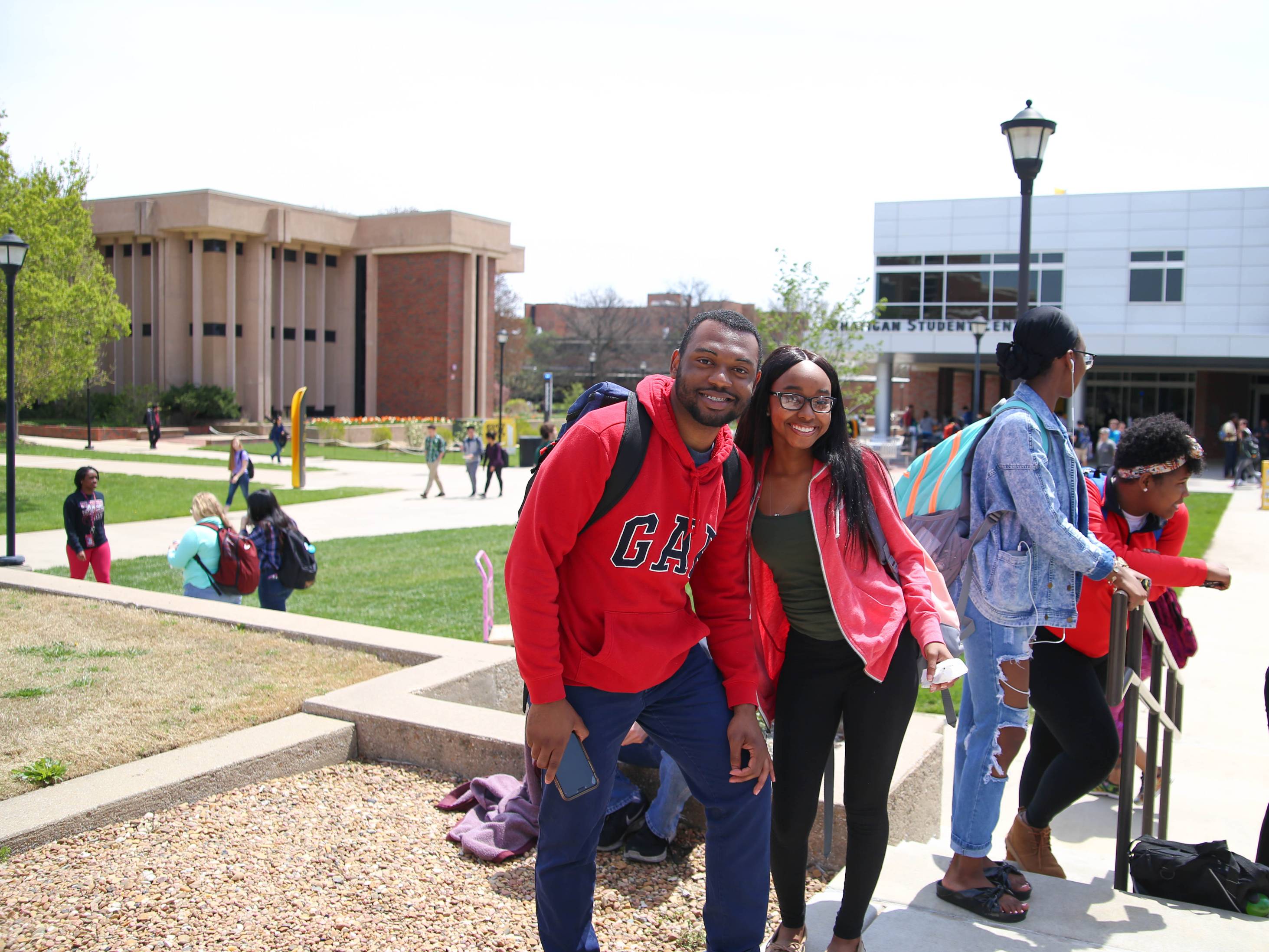 Students walking on campus.