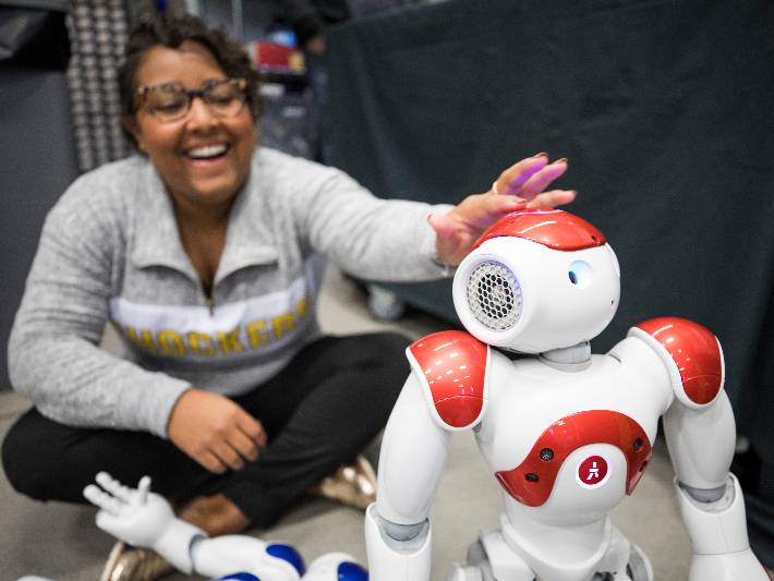 Student in the Robotics lab.