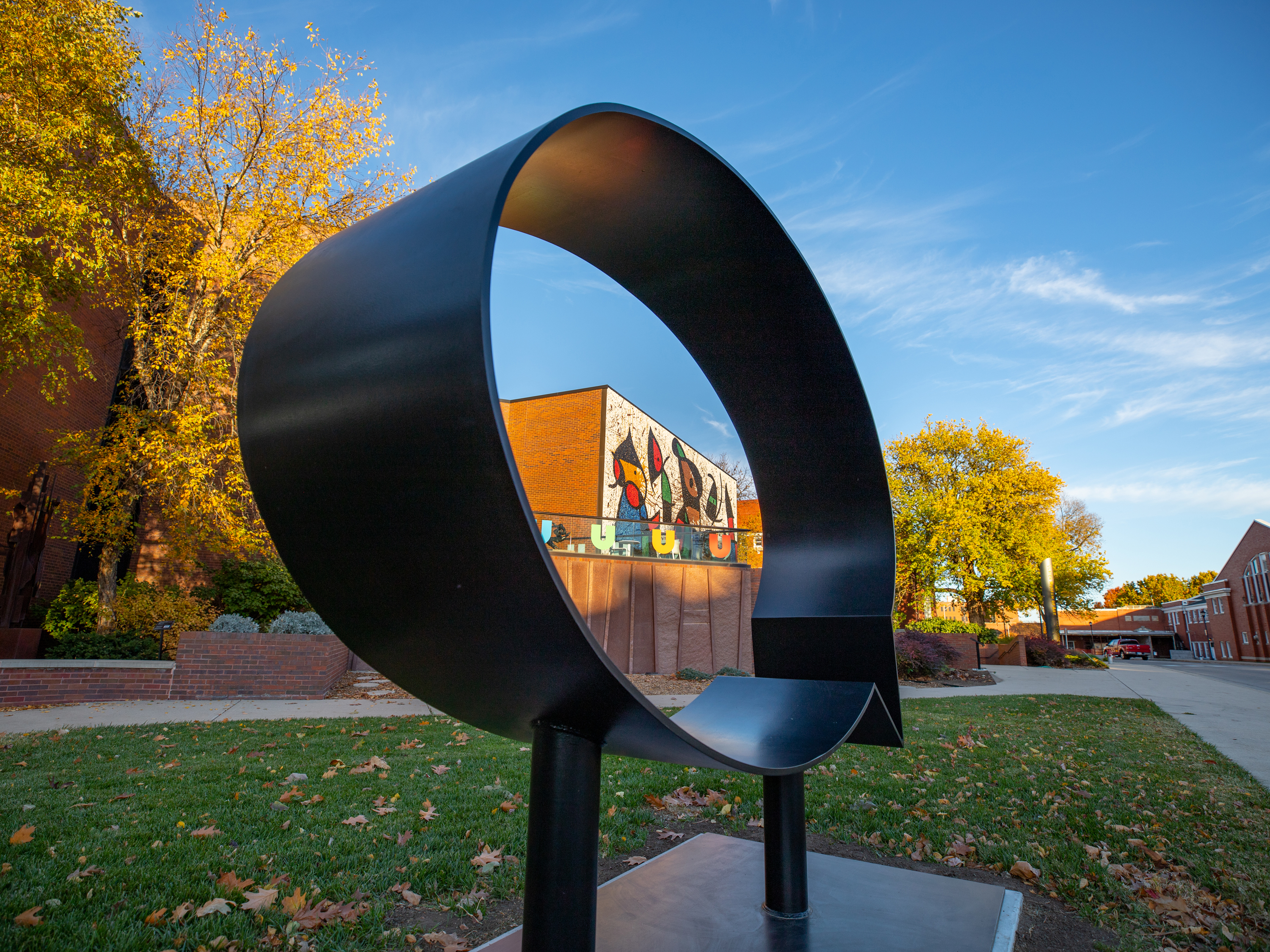 Ulrich Museum viewed through voice bubble sculpture