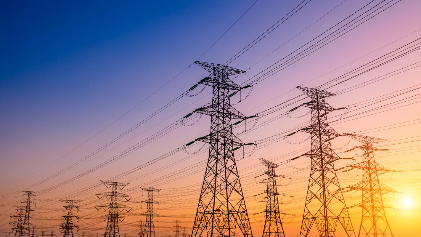 power lines at sunset