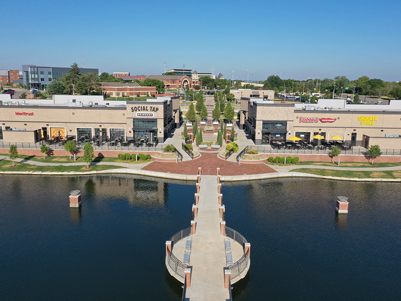 Aerial view of the east facade of Braeburn Square