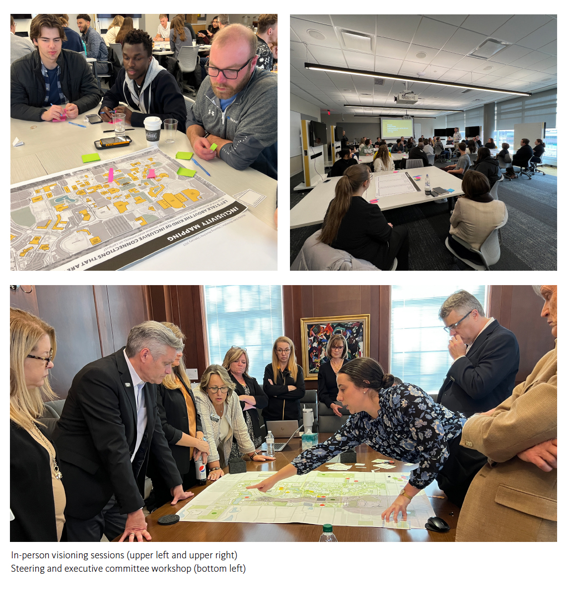 Three photos from in-person versioning exercises; and a steering and executive committee workshop.