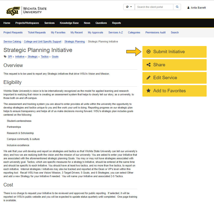Visual demonstrating the Submit Initiative button
