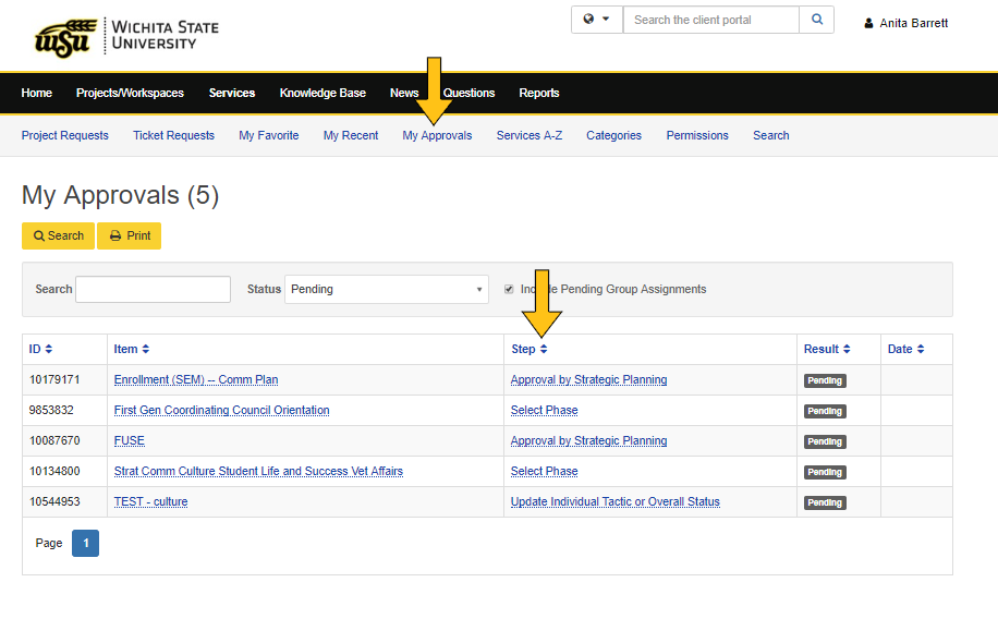 Visual demonstrating the approvals screen when updating initiatives