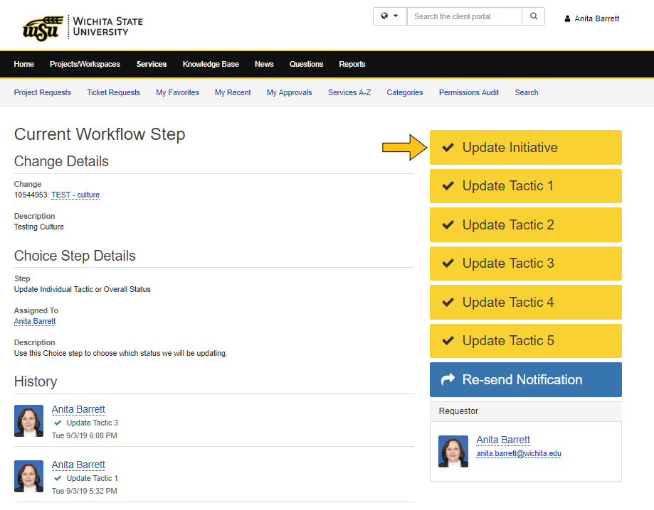 Visual demonstrating the Update Initiative button