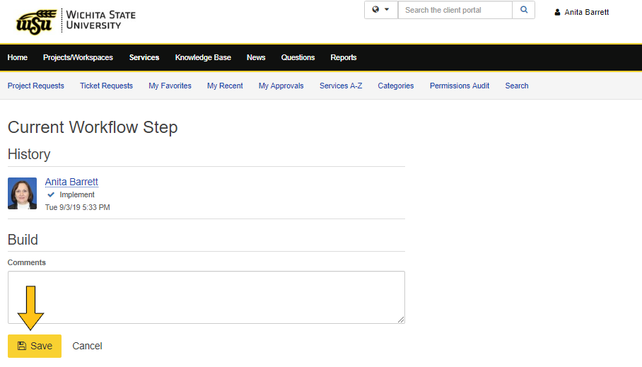 Visual demonstrating save button for current workflow step in update Tactic 1