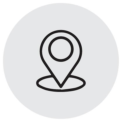 black icon of a map location with grey background