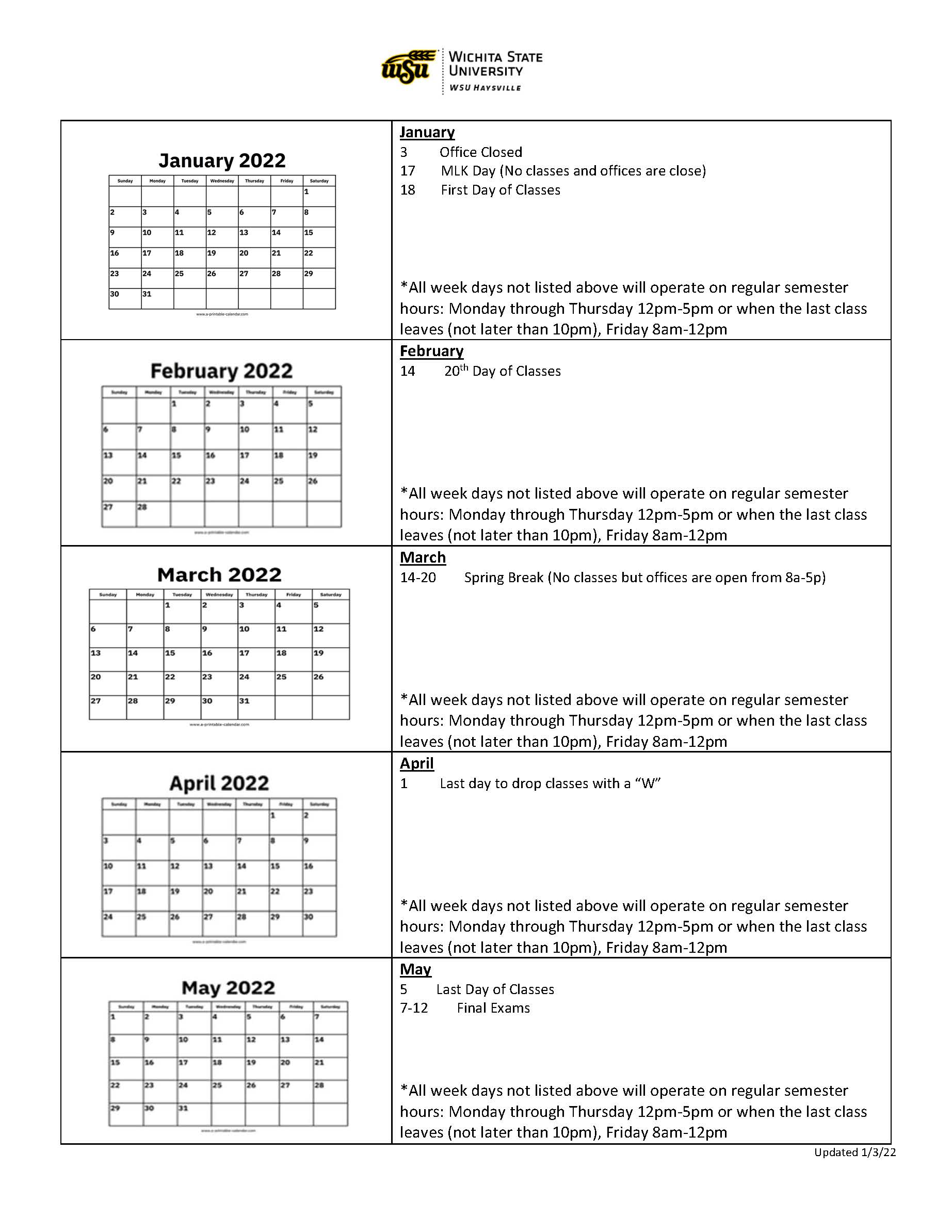 Wsu Calendar 2022 Wsu Haysville Contacts / Operation / Emergencies