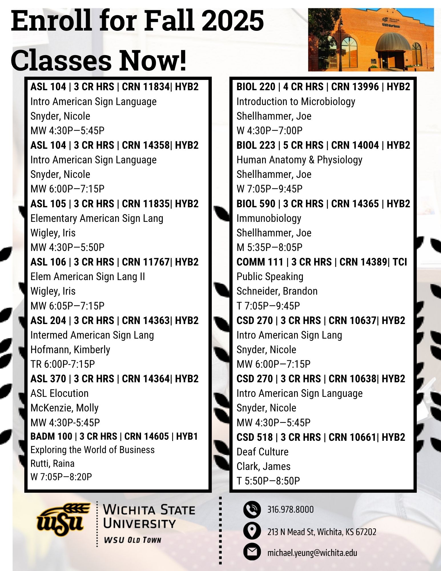 WSU Old Town Fall 2025 classes WSU Old Town Fall 2025 classes