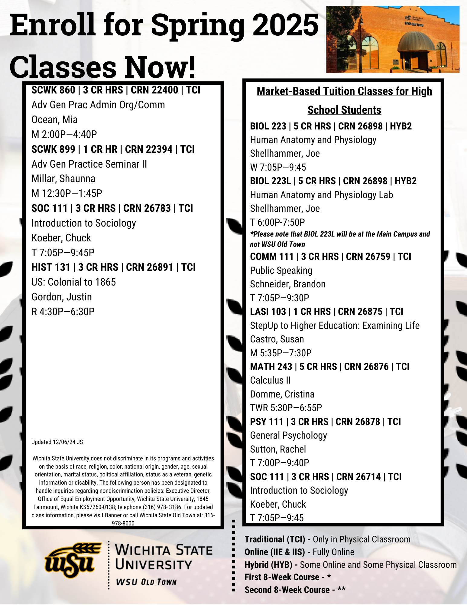 WSU Old Town Spring '25 classes