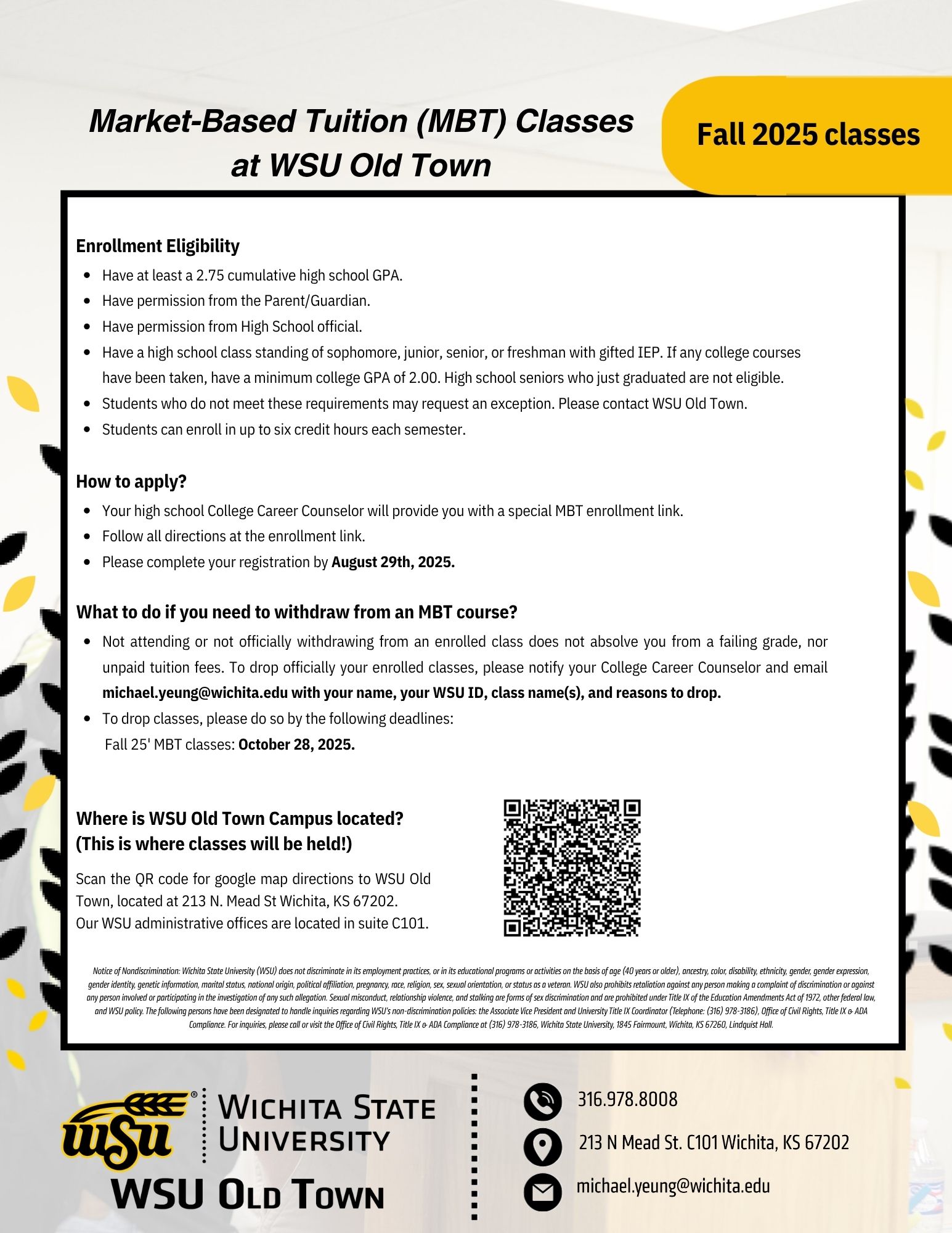WSU Old Town MBT classes for Fall '25