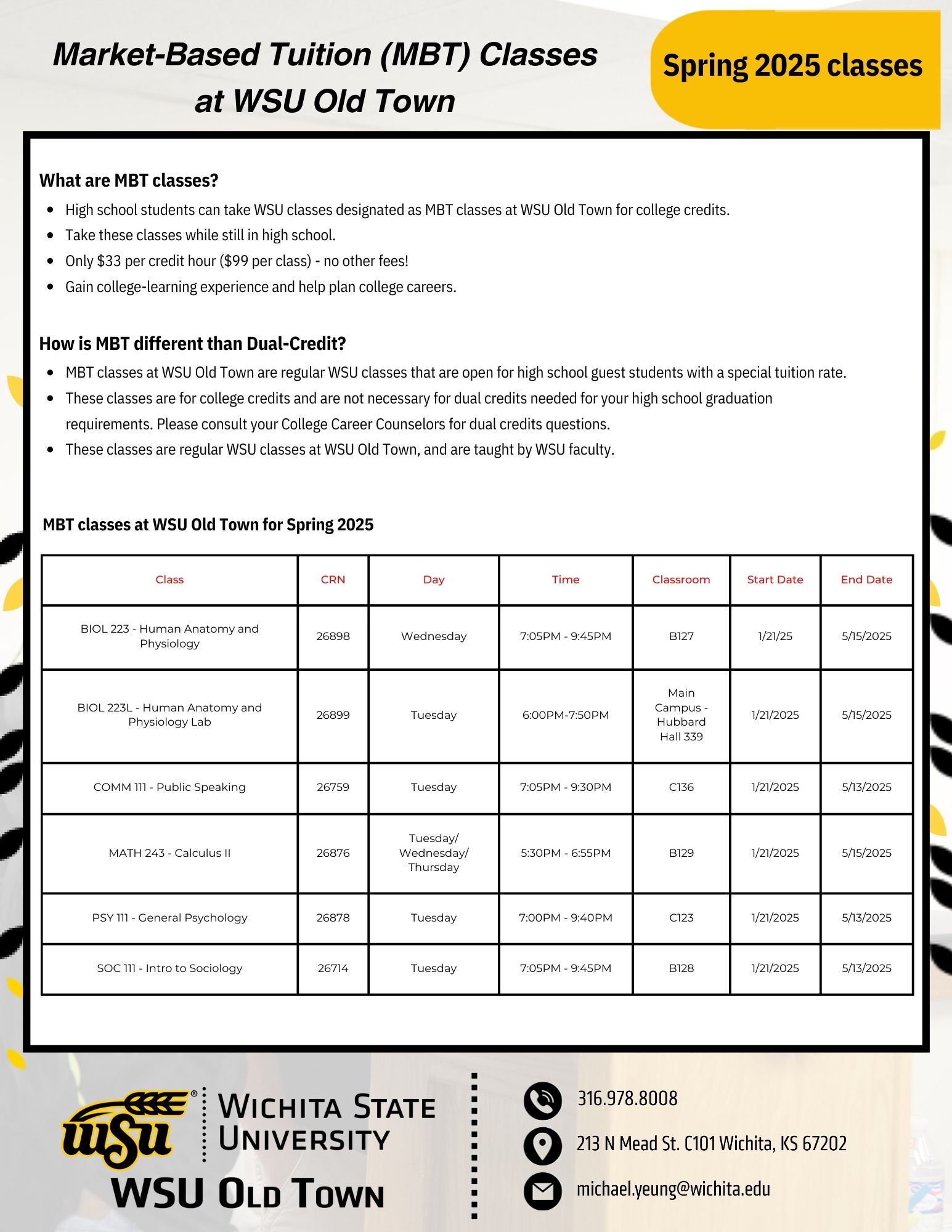 WSU Old Town MBT classes spring '25