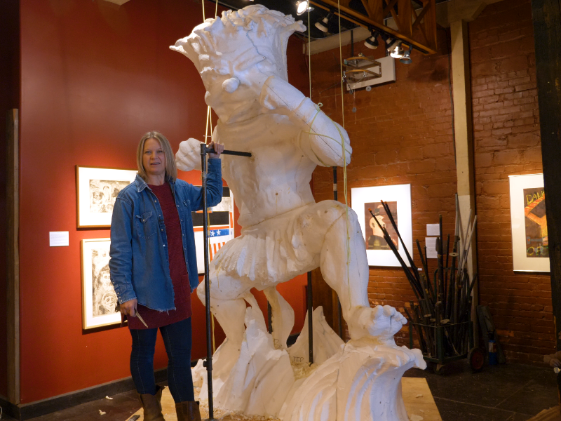 Connie Ernatt with sculpture in foam