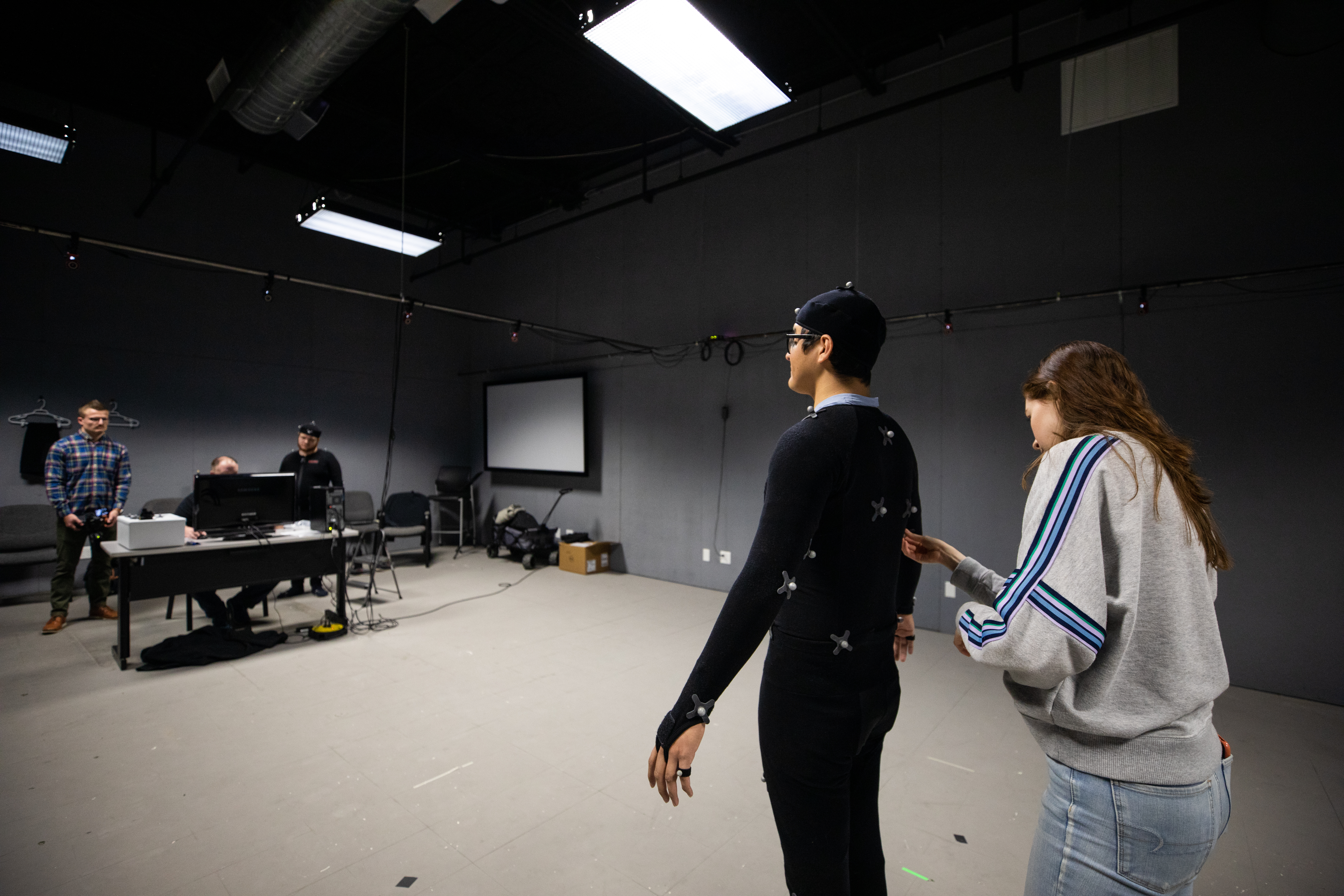 Students at the The School of Digital Arts (SODA) use motion capture. Wichita State University students now have the option to specialize in motion-capture acting through a new concentration within the School of Digital Arts.