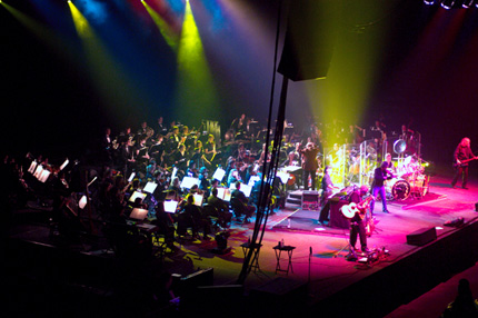 The WSU Symphony Orchestra performed in concert with rock band Kansas Sept. 18 at Hartman Arena.