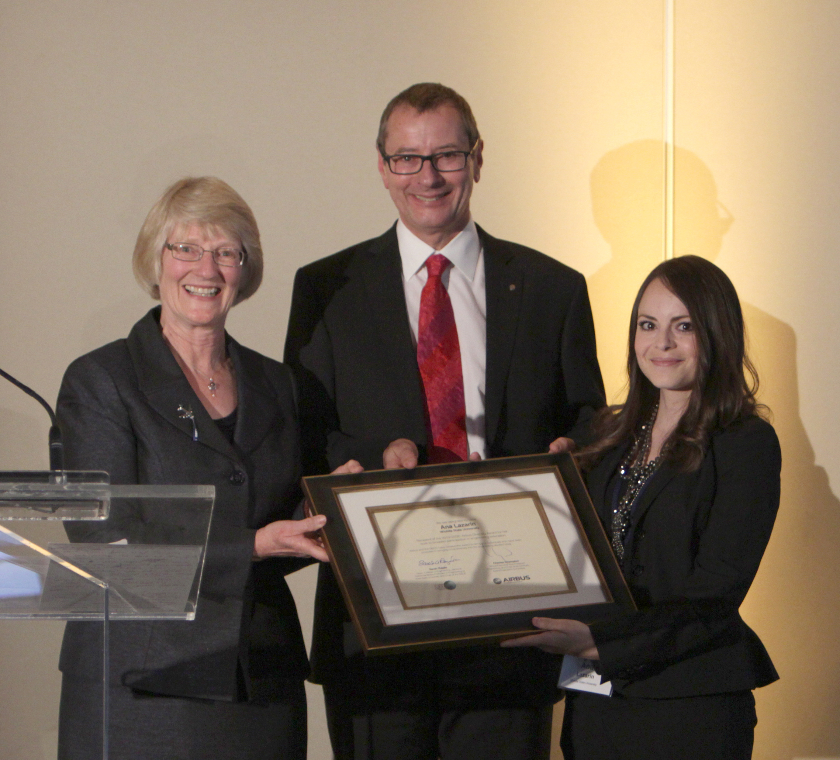 From left: Sarah Rajala, chairwoman of GEDC; Charles Champion, Airbus executive vice president engineering; Ana Lazarin.