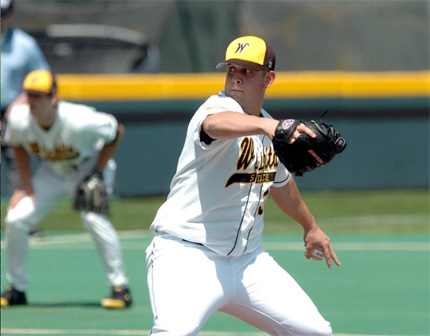 Pitcher Anthony Capra moved to 9-0 on the year in WSU's 21-5 victory over Bradley.