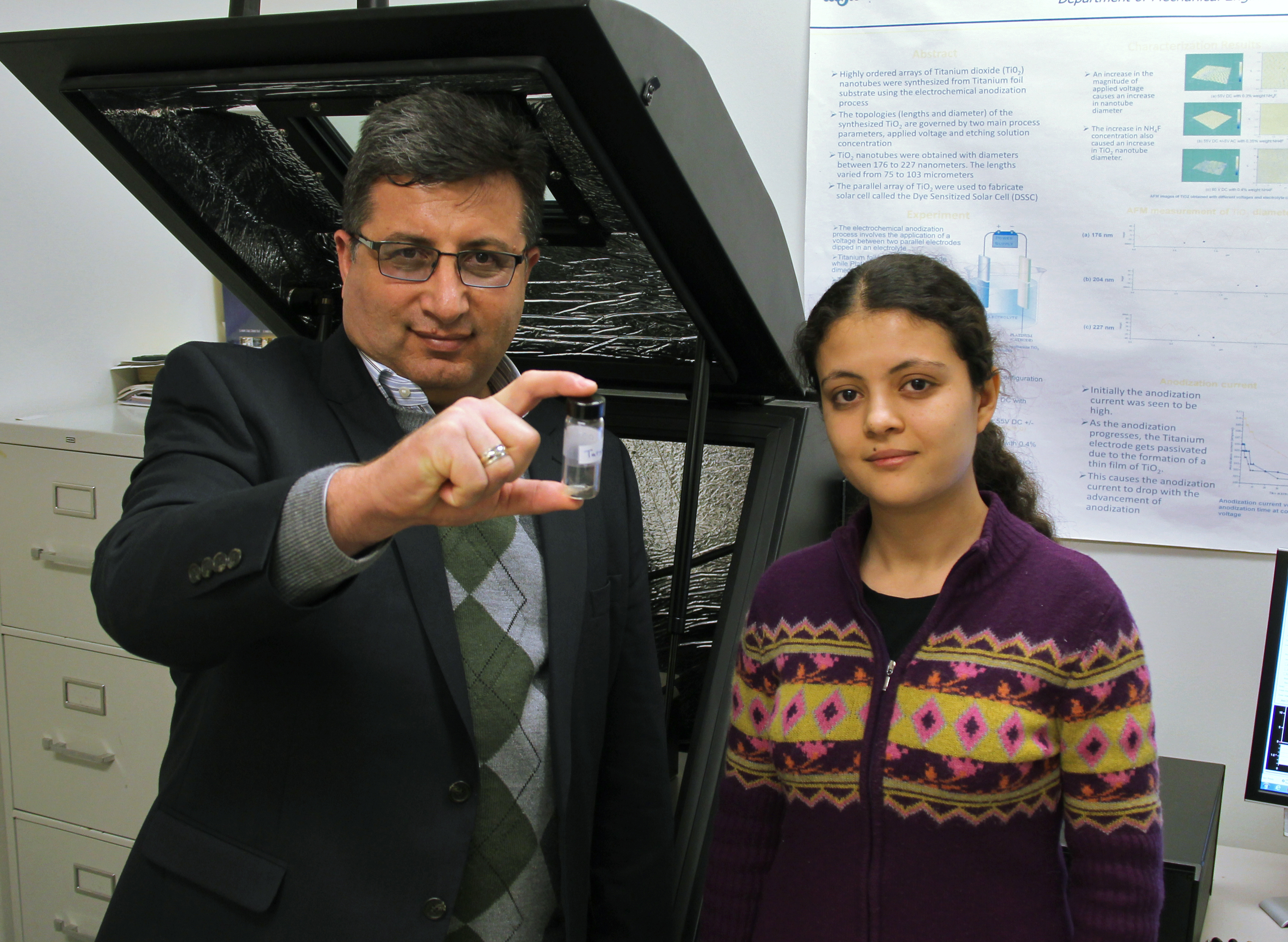 WSU professor Ramazan Asmatulu, left, with grad student Aybala Usta.