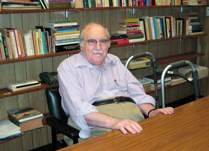 At 77, Anthony Gythiel still teaches history at Wichita State. He plans to retire in two years, but will continue his work translating historical theology works.