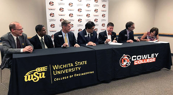 A signing of the new 2+2 agreements between Wichita State University and Cowley Community College will create a pathway for engineer students.
