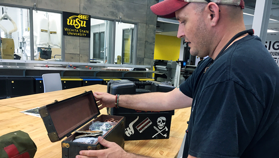Wichita State fine arts student Collin Allen finds inspiration working at WSU's GoCreate makerspace.