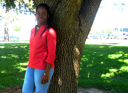 Freshman Sandra Bilson, a nursing and pre-med major from Ghana, develops her leadership skills as SAC family committee chair.