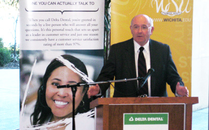 WSU President Don Beggs speaks at an Oct. 28 news conference announcing the launch of a new dentistry program at the university.