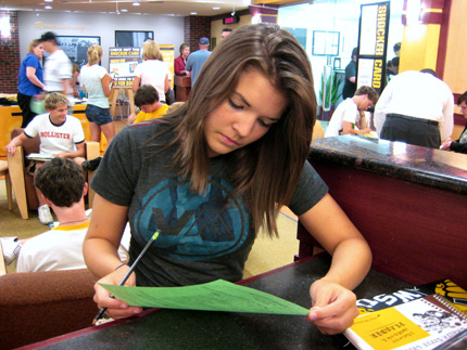 Sara White, finance major and honors student, attended the orientation Check-Out Party in Shocker Square.