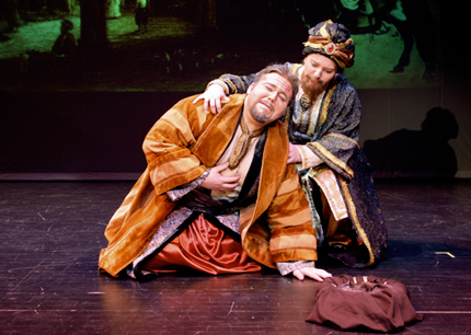 Aaron Short, kneeling, played Bajazet in WSU's production of 