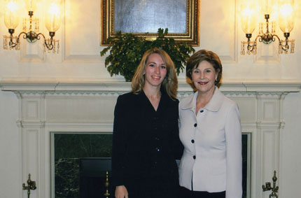 Tammy Zimmerman, left, with First Lady Laura Bush. Zimmerman, a senior at WSU, spent time as an intern in the White House.