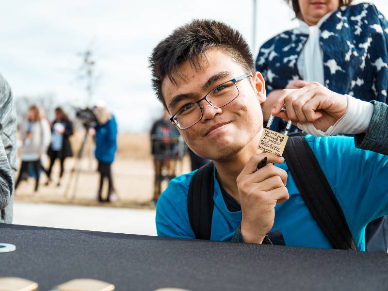 Student with lock