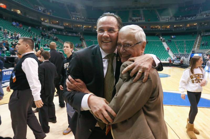 Bardo and Gregg Marshall celebrate WSU's win over No. 1 Gonzaga in the 2013 NCAA Tournament