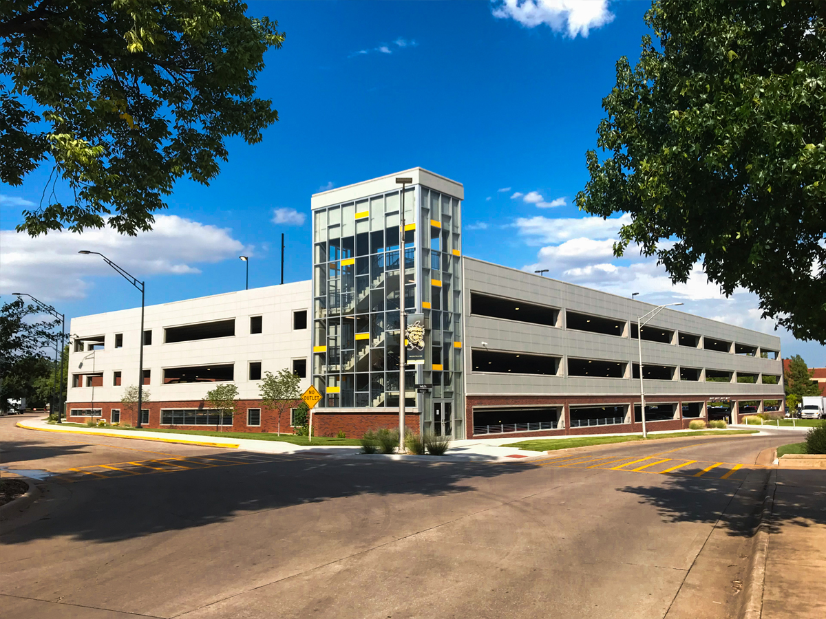 The parking garage near the Rhatigan Student Center