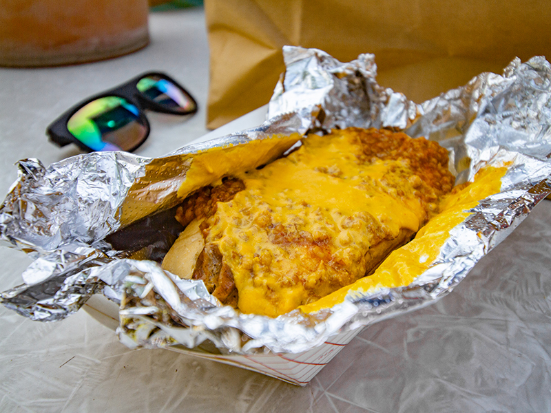 Vegan chili cheese dog from Wheat Street Dogs