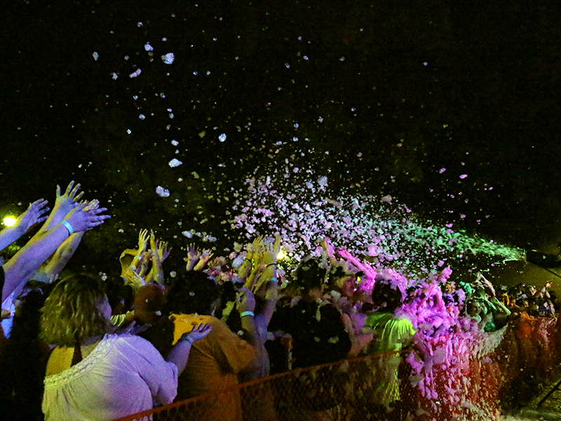 Students dance during the foam drop dance party