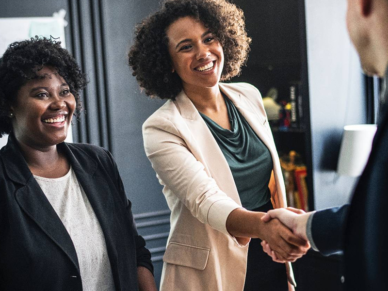 Shaking hands after an interview