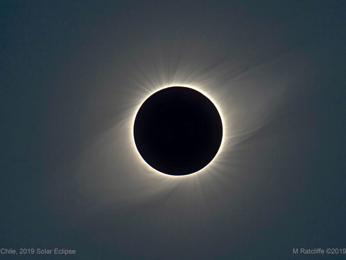An image of the 2019 total solar eclipse in totality, taken from Chile, courtesy of Martin Ratcliffe.