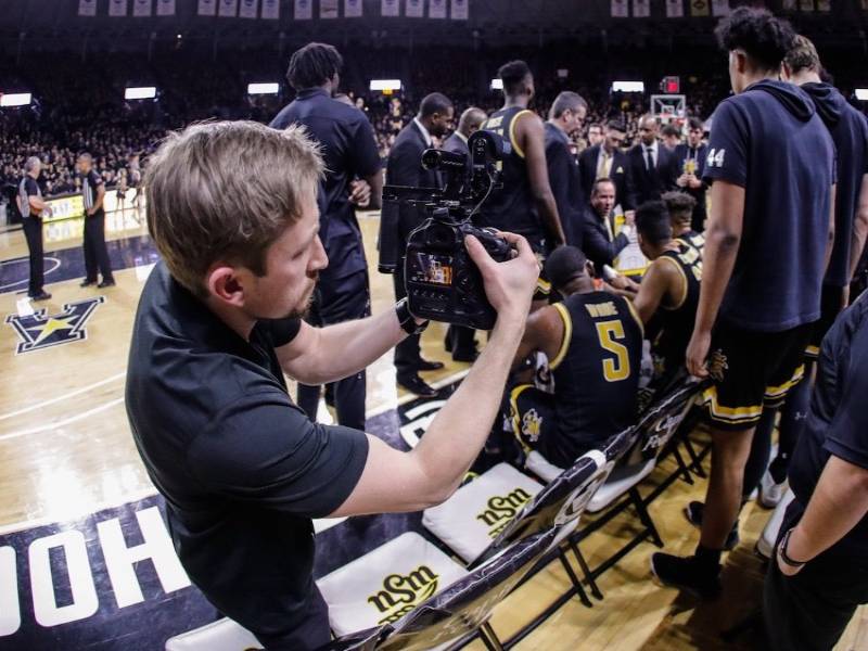 Marcus Wright at work during a Wichita State basketball game.