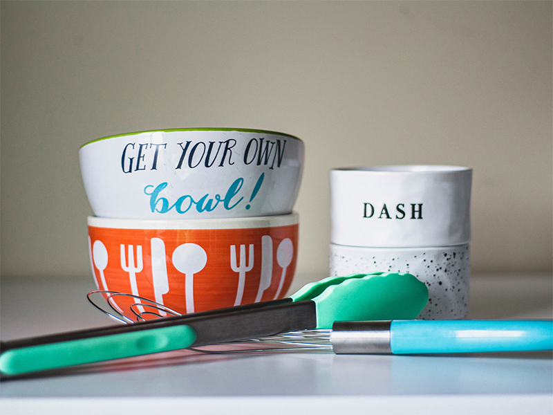 Photo of some bowls and cooking utensils.