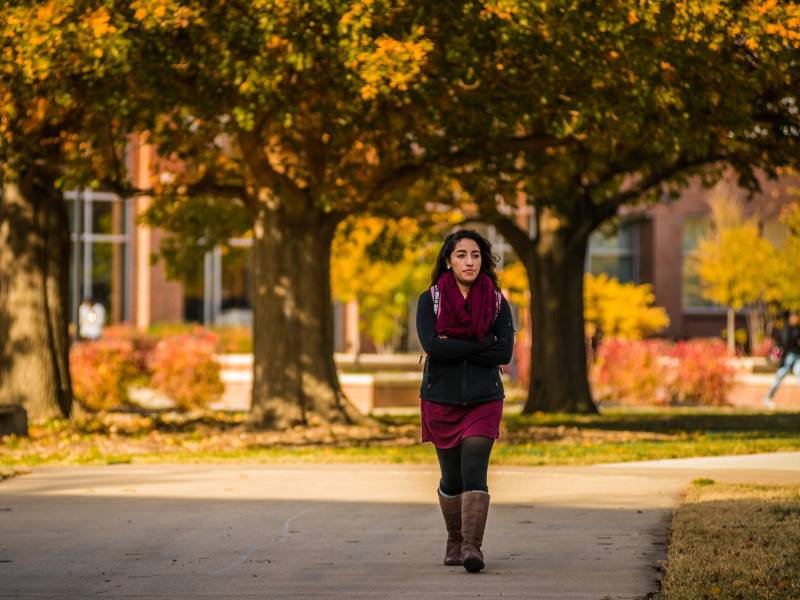 WSU student walking on campus