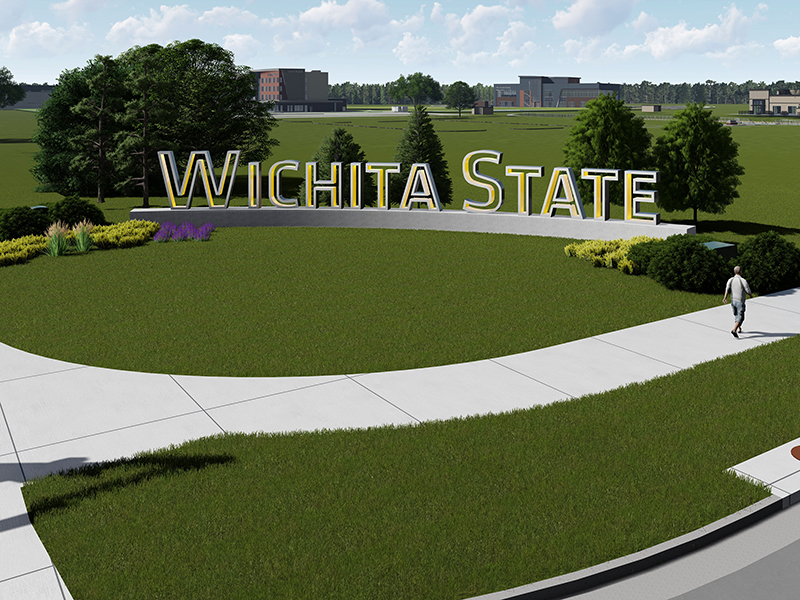 A rendering of the new entrance to Wichita State campus on the corner of 21st and Oliver streets. 