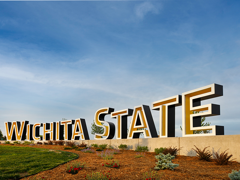 The new entrance to Wichita State campus on the corner of 21st and Oliver streets. 