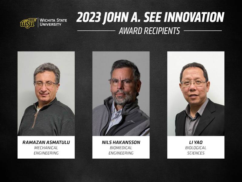 A graphic with photos of the three 2023 John A. See Award recipients.