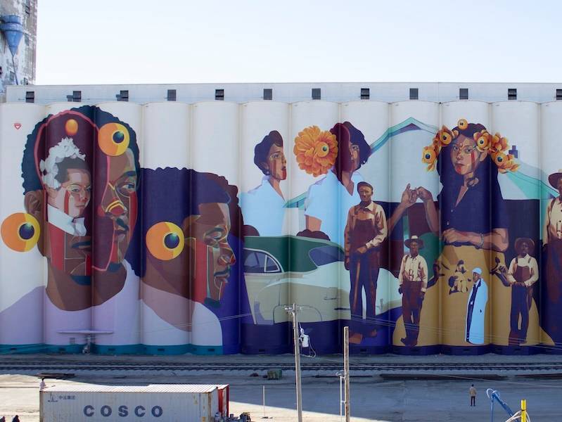 Beachner Grain Elevator mural “El Sueño Original – The Original Dream.