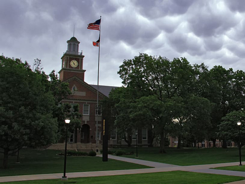 Morrison Hall with clouds in the background